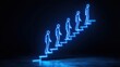 © nuengneng - A glowing neon representation of a person ascending a staircase, symbolizing growth, progress, and the journey toward success.