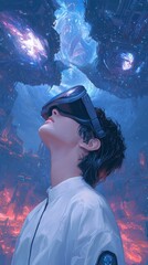 Poster - Virtual reality adventure futuristic city digital art sci-fi environment upward perspective immersive experience