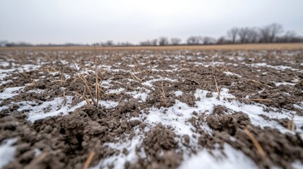 Wall Mural - Snow-covered farmland, winter landscape, dormant crops, agriculture