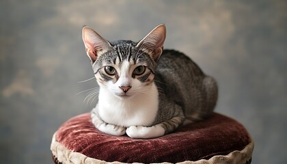 Poster - Studio Cat Portrait  Grey Tabby on Velvet