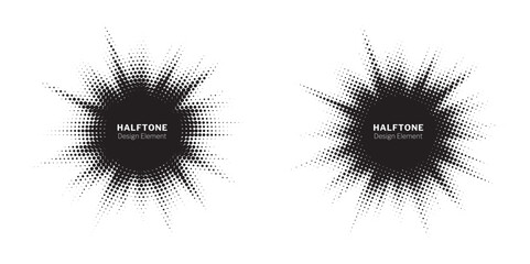 Aufkleber - Halftone circle frame background set. Round border Icon using halftone random circle. Grunge circular stain. Vector illustration.