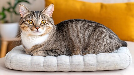 Poster - Tabby cat relaxing home cushion