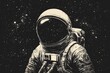 © muhamad - Astronaut In Space, Black And White Illustration.