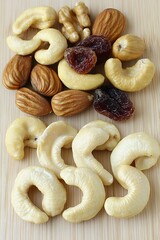 Canvas Print - Trail mix almonds cashews raisins wooden background healthy snack