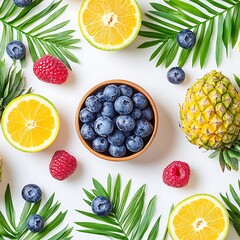 Canvas Print - Tropical fruit bowl flatlay, summer, vibrant