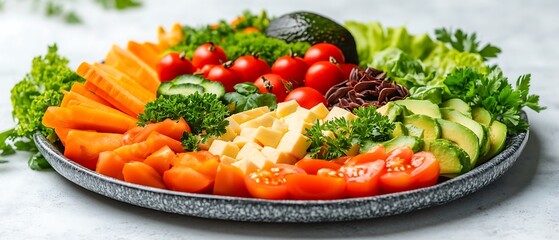 Canvas Print - Veggie platter healthy food, kitchen table