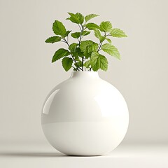 Poster - White vase, green plant, minimalist studio