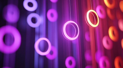 Poster - A dynamic composition of radiant neon circles arranged in a mesmerizing abstract pattern.