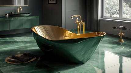 Poster - A luxurious blend of emerald and gold flowing in a fluid marble texture, exuding sophistication.