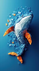 Poster - Geometric Low Poly Animal Whale Surrounded by Colorful Water Splashes
