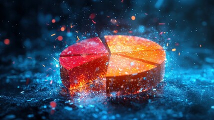 Poster - Exploding 3D Pie Chart with Colorful Sections and Bright Particles