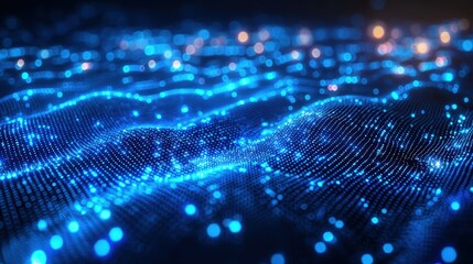 Poster - Streams of Binary Code Forming Abstract Chart Patterns in Blue Light