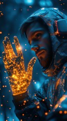 Poster - Businessman Using Haptic Gloves to Explore Virtual Reality Technologies