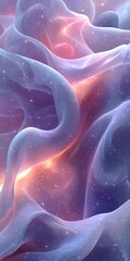 Poster - An abstract cosmic landscape featuring flowing waves of soft hues, with shades of pastel pink, blue, and hints of shimmering stars, evoking a serene and dreamlike atmosphere.