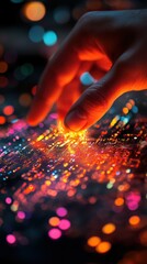 Poster - Close-Up of Fingers Fine-Tuning AI Technology with Vibrant Colors
