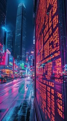Poster - Vibrant City Scene Displaying Real-Time Global Currency Exchange Rates