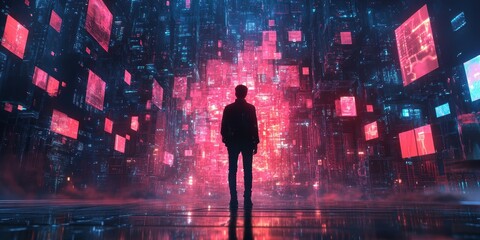 Poster - Conceptual Illustration of a Person in a Digital Data Environment