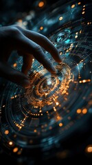 Poster - Close Up of Fingers Swiping Through Abstract Digital Time Interface