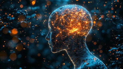 Poster - Artificial Neural Network Concept with Head of Glowing Connections