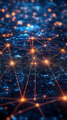 Poster - Glowing Network of Lines Connecting Globes in a Digital Universe