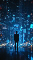 Poster - Abstract Human Silhouette Interacting with Digital Data in Dark Environment