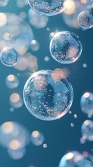 Poster - Floating Bubbles with Sparkles Against a Soft Blue Background