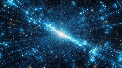 Poster - radial burst of light forming a bright sunburst effect in space