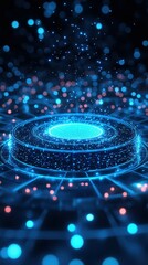 Poster - Futuristic Holographic Pie Chart with Floating Elements in Blue Glow