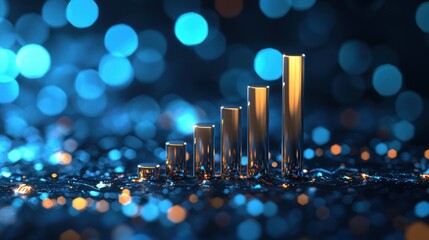 Poster - Glowing 3D Bar Chart Rising Against a Colorful Background