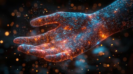 Poster - Futuristic Cybernetic Hand Manipulating Holographic Data Streams