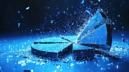 Poster - Vibrant 3D Pie Chart Exploding Into Sections with Blue Sparkling Effects