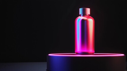 Poster - Futuristic Pink Bottle with Ceramic Coating under Neon Light