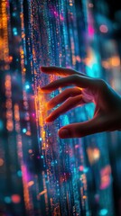 Poster - Close-up of Fingers Fine-tuning an AI Interface with Bright Lights
