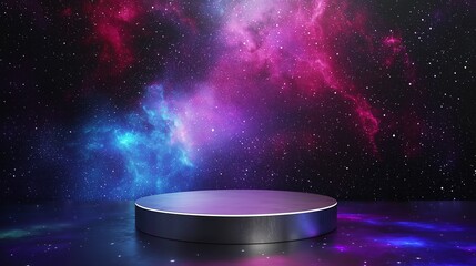Poster - Futuristic Floating Podium in Cosmic Space with Smooth Texture