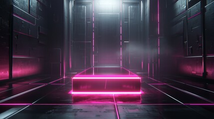 Poster - Futuristic High-Tech Podium in 3D with Reflective Glass Surface