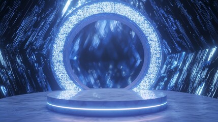 Poster - Circular Empty Podium with Holographic Glow and 3D Effect