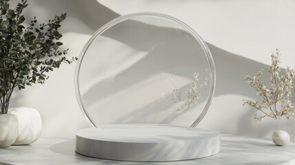 Poster - Minimalist Circular Podium with Transparent Element and Shadows