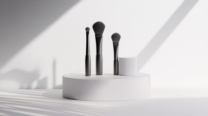 Poster - Minimalist Display of Car Detailing Brushes on Circular Stand