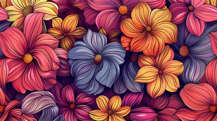 Poster - Vibrant Floral Pattern Featuring Colorful Flowers in a Lush Garden Setting