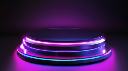 Wall Mural - Neon Purple and Blue Stage Platform Design for Product Showcase