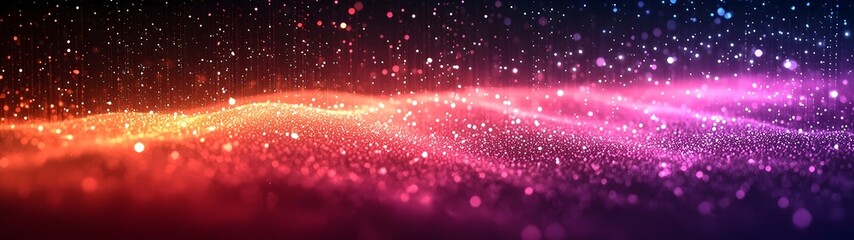 Poster - A vibrant, abstract scene of shimmering particles in shades of pink, purple, and orange, creating a dreamy, ethereal atmosphere that evokes a sense of magic and wonder.