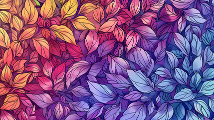 Poster - Vibrant abstract floral pattern with colorful leaves blending from warm to cool tones
