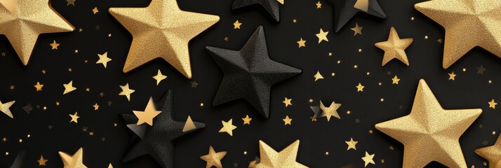 Poster - Golden and Black Stars Pattern Background Design