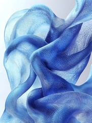 Poster - An ethereal blue abstract composition featuring flowing, translucent fabric-like shapes that create a sense of movement and depth, evoking tranquility and freshness.