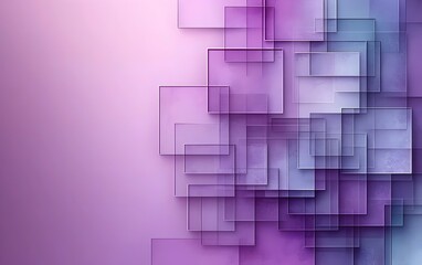 Poster - Abstract geometric composition featuring layered translucent squares in shades of purple and blue, creating a calming and modern aesthetic.