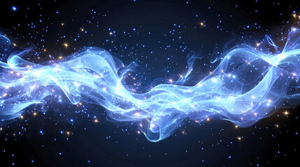 Wall Mural - cosmic dreamscape: abstract blue nebula with glowing stars and shimmering energy waves