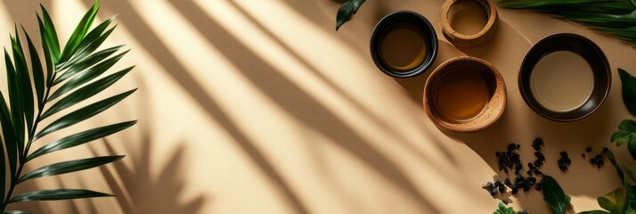 Wall Mural - elegant tea time: delicate cups and nature's embrace