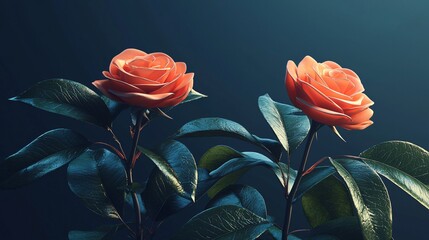 Canvas Print - Two Artistic Roses in Full Bloom on Dark Background for Sophisticated Visuals and Elegant Aesthetics.