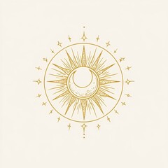 celestial sun moon design, beige background, logo design