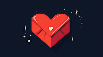 Poster - Cute flat design Valentine heart envelope icon with a sparkling effect.
